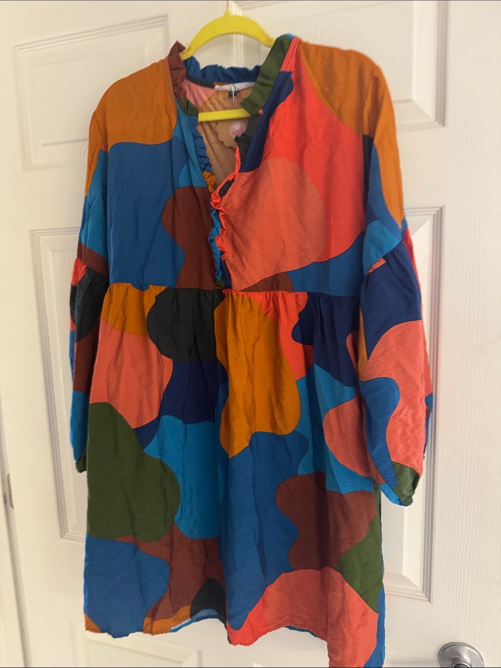 Colorblock Abstract Print Women’s Dress in Blue & Orange